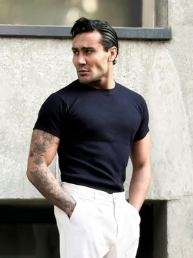 تیشرت کبریتی فیت شرت سرمه ای