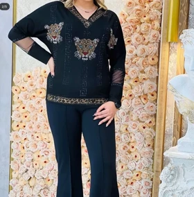 بلوز زنانه پلنگی ترک سنگ کریستال