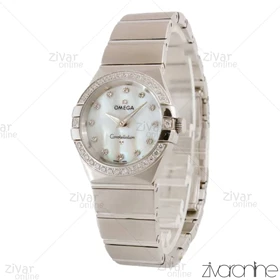 ساعت امگا کانسلیشن زنانه نقره ای صفحه صدفی دور نگین 104788