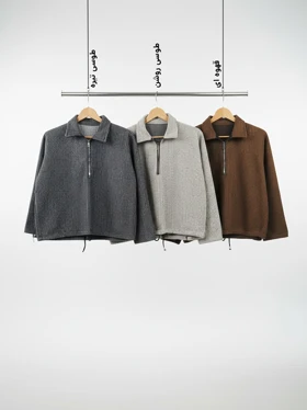 بلوز یقه دار نیم زیپ مخمل پایین گتردار