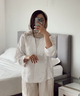 شومیز لینن یقه دوبل CH670