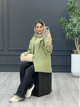 مانتو لینن چهار دکمه سرشونه ژیله دار