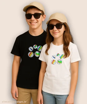 تیشرت بچگانه نوستالژی طرح تیله رنگی