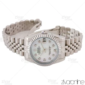 ساعت رولکس دیت جاست زنانه نقره ای ایندکس نگین‌دار مدیوم 105082