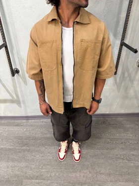 پیراهن کتان پاییزه زیپ‌دار