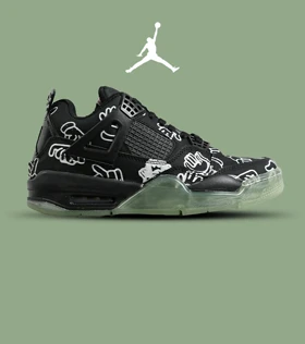 کفش کتانی ساق‌دار مردانه مشکی سبز Jordan 4 x Kaws مدل 7161