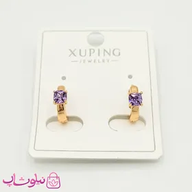 گوشواره حلقه‌ای ریز ژوپینگ با نگین بنفش