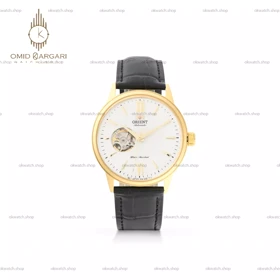 ساعت مچی اورینت اوپن هارت بند چرمی مشکی قاب طلایی Orient