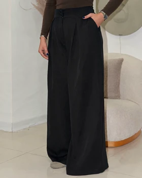 شلوار زنانه بگ پیلیدار کرپ باربی رنگ مشکی قد انتخابی 105 و 110 Rich Cat