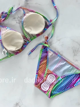 بیکینی کاپ متحرک طرح راه راه رنگی