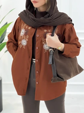 مانتو کتان گلدوزی سلین (آجری)