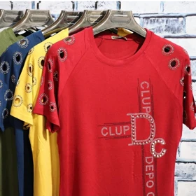 تیشرت زنانه ویسکوز نگین‌دار مجلسی لیزری