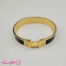 دستبند زنانه هرمس مشکی طلایی استیل قفل اورجینال کد 680