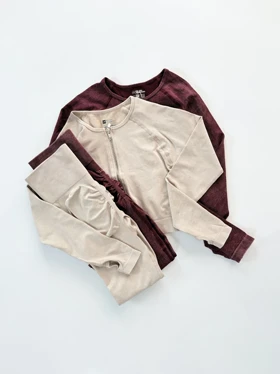 ست سویشرت فینگر دار دو زیپ و لگ پشت چروک ورزشی سیملس برفکی