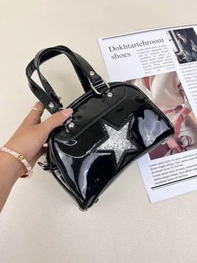 کیف زنانه دستی تک استار کانورس CONVERSE کد 1628 (مشکی ورنی)