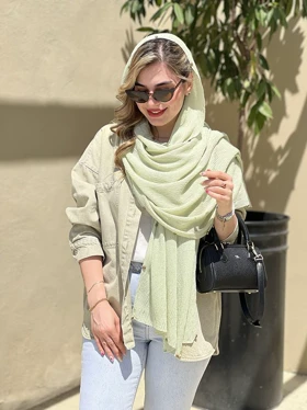 شال نخی پلیسه پرچ دار کد655 (سبز پاستلی)