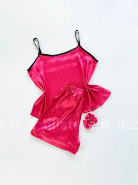 ست لباس خواب تاپ و شورتک ساتن ساده سرخابی