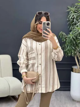 مانتو راه راه تک جیب ندا
