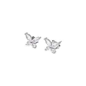 گوشواره نقره میخی نگین‌دار مدل پروانه