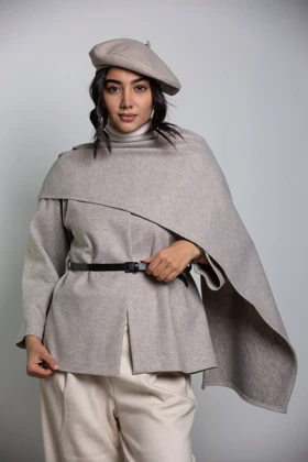 پالتو کت فوتر شالدار (کرم)