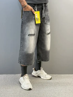 شلوارک بگ مردانه ذغالی زاپ‌دار 115