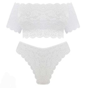 ست شورت و نیم‌تنه زنانه مدل گیپور رنگ سفید