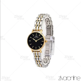 ساعت دنیل ولینگتون زنانه طلایی نقره ای صفحه مشکی خطی اسمال 106315