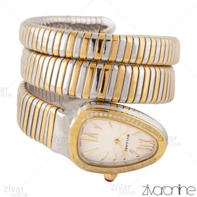 ساعت بولگاری زنانه مدل ماری دورنگ طلایی صفحه دور نگین 103978