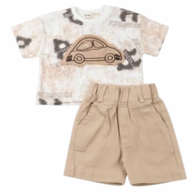 ست بلوز شورت پسرانه کتان طرح ماشین