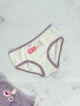 شورت اسلیپ نخ پنبه عروسکی سفید بنفش طرح تدی
