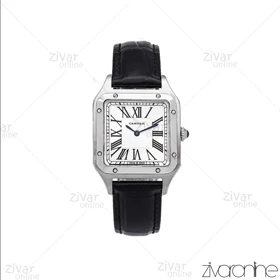 ساعت کارتیر مدل سانتوس دومونت قاب نقره ای بند چرم مشکی مدیوم 106096