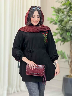 مانتو گلدوزی جلوبسته کمردار