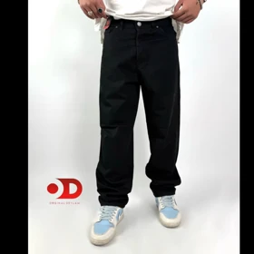 شلوار نیم بگ مشکی مردانه پارچه جین کجراه سنگشور کد 76