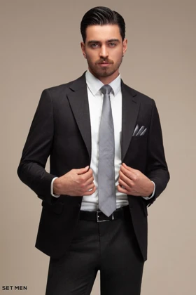 کت تک مردانه یقه انگلیسی نیم آستر دو دکمه دو چاک