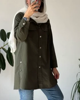 مانتو بغل دگمه کتان پاییزه