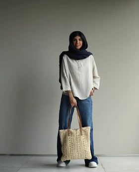 شومیز لینن استخوانی یقه گرد ngh_h&m
