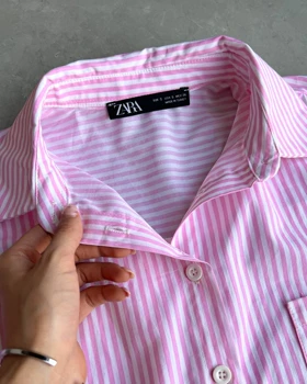 شومیز راه راه صورتی برند ZARA🎀
