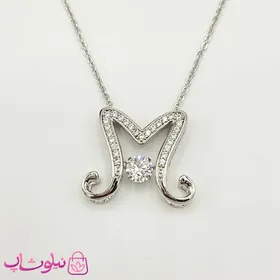 گردنبند حرف M ژوپینگ نقره ای نگین‌دار