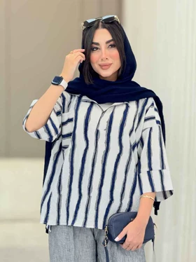 مانتو راه راه تک جیب جلو بسته