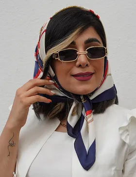مینی اسکارف سورمه ای قرمز ساتن ابریشم بل