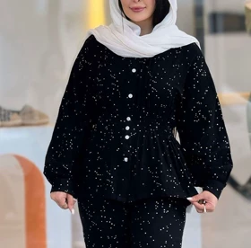 ست مانتو شلوار دبل فیس نگین‌دار