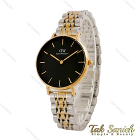 ساعت DW زنانه دورنگ طلایی صفحه مشکی مدیوم DW-5296-L