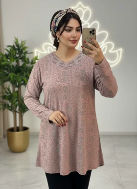 تونیک نگین‌دار مدل ژالین کد 50286 (گلبهی)