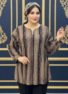 شومیز یقه کوبایی مدل ژانین کد 50287 (نسکافه ای)