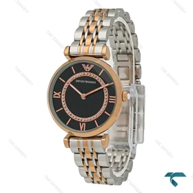 ساعت زنانه امپریو آرمانی دو رنگ رزگلد صفحه مشکی خورشیدی Armani-7996-L
