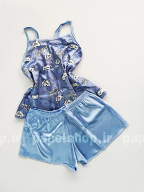 ست لباس خواب تاپ و شورتک ساتن طرح نوشته و ابر