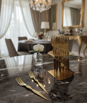 چنگال دسر خوری 12 عددی استند دار طلایی