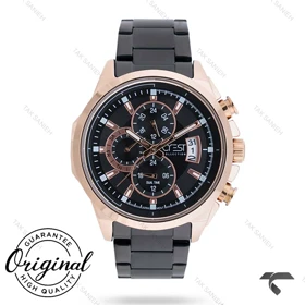 ساعت کرست مردانه 6219-6 سه موتوره مشکی رزگلد Crest-10808-G