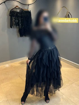 دامن مجلسی زنانه توری چند لا مشکی