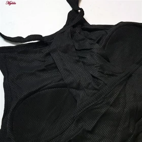 کراپ تاپ زنانه مدل پد ثابت رنگ مشکی ماییلدا کد 5258-241